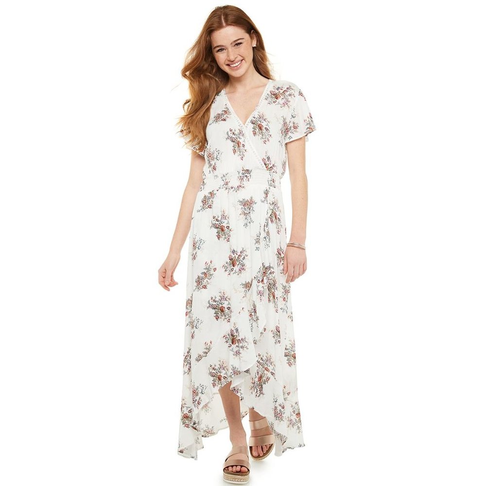 NWT American Rag Ruffle High-Low Maxi Dress Floral Juniors Church Date Night